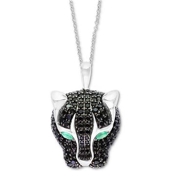 商品Effy | EFFY® Black Spinel (4-1/2 ct. t.w.) & Green Onyx Panther 18" Pendant Necklace in Sterling Silver,商家Macy's,价格¥7263图片