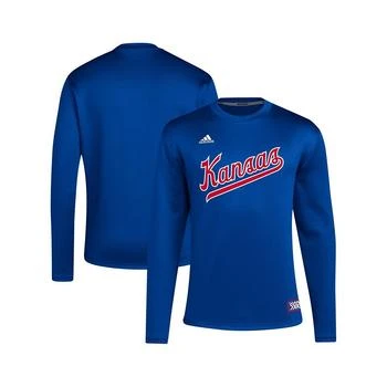 Adidas | Men's Royal Distressed Kansas Jayhawks Reverse Retro Baseball Script Pullover Sweatshirt,商家Macy's,价格¥599