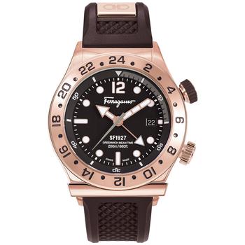 菲拉格慕手表, Salvatore Ferragamo | Men's Swiss 1927 GMT Brown Silicone Strap Watch 44mm商品图片 
