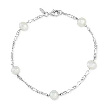 Macy's | Cultured Freshwater Potato Pearl (6 - 6-1/2mm) Station Figaro Link Bracelet in Sterling Silver,商家Macy's,价格¥936