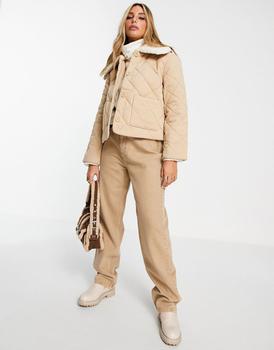 product & Other Stories organic cotton quilted jacket with contrast collar in beige image