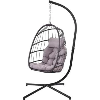 QuikFurn | Grey Indoor/Outdoor Wicker Rattan Aluminum Frame Swing Egg Chair Hammock,商家Premium Outlets,价格¥3737