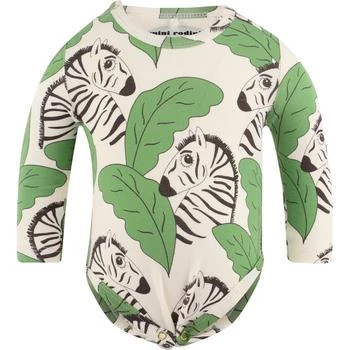 推荐Zebra print organic long sleeved bodysuit in off white and green商品