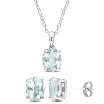 Mimi & Max | Mimi & Max 4 1/5ct TGW Oval Aquamarine 2-Piece Set of Pendant with Chain and Earrings in Sterling Silver,商家Premium Outlets,价格¥1098