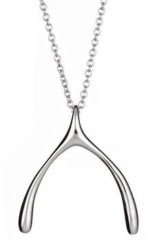 Sterling Forever | Rhodium Plated Wishbone Pendant Necklace 5.4折