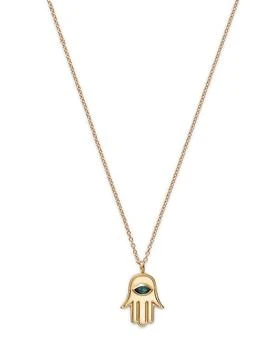 Moon & Meadow | 14K Yellow Gold Blue Topaz Marquis Hamsa Hand Pendant Necklace, 16-18",商家Bloomingdale's,价格¥3085