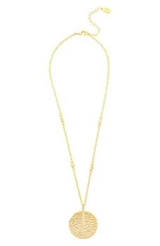 Rivka Friedman | 18K Yellow Gold Clad CZ Textured Disc Pendant Necklace,商家Nordstrom Rack,价格¥991
