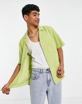 推荐Reclaimed Vintage inspired cord short sleeve shirt in washed green商品