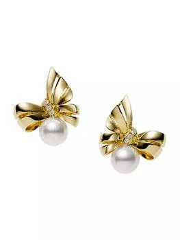 推荐7MM White Round Akoya Pearl Ribbon Earrings商品