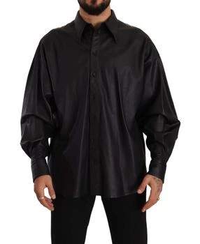 Dolce & Gabbana | Dolce & Gabbana Black Leather Button Down  Collared Jacket,商家SEYMAYKA,价格¥10065