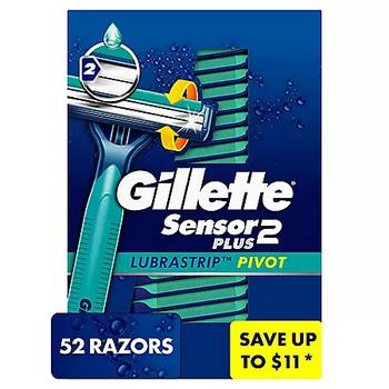 商品Gillette | Gillette Sensor2 Plus Lubrastrip Pivot Men's Disposable Razors (52 ct.),商家Sam's Club,价格¥245图片