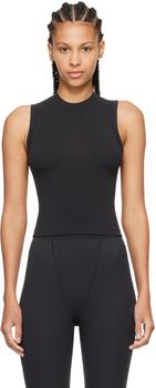 Black Cotton Jersey Mock Neck Tank Top