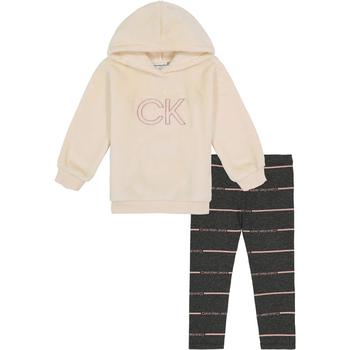 商品Calvin Klein | Toddler Girls Silky Sherpa Logo Hoodie and Striped Leggings Set, 2 Piece,商家Macy's,价格¥224图片