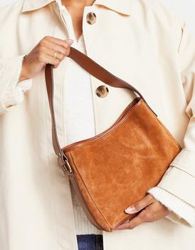 ASOS | ASOS DESIGN suede shoulder bag in brown商品图片,额外9.5折, 额外九五折