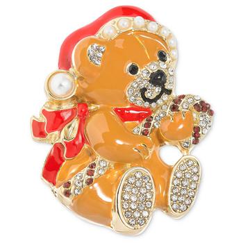 商品Gold-Tone Pavé & Imitation Pearl Teddy Bear Pin, Created for Macy's图片
