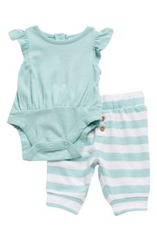 Nordstrom, Nordstrom | Kids' Nordstrom Organic Cotton Flutter Sleeve Bodysuit & Stripe Pants Set商品图片 3.4折