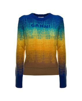 推荐Multicolor Wool Sweater With Gradient Motif And Jacquard Logo Ganni Woman商品