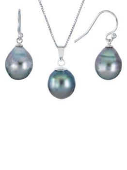 商品2-Piece Sterling Silver & 11MM Tahitian Pearl Necklace & Earrings Set图片