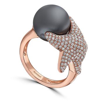 商品EFFY® Cultured Tahitian Pearl (11-1/2mm) & Diamond (3/4 ct. t.w.) Starfish Ring in 14k Rose Gold图片