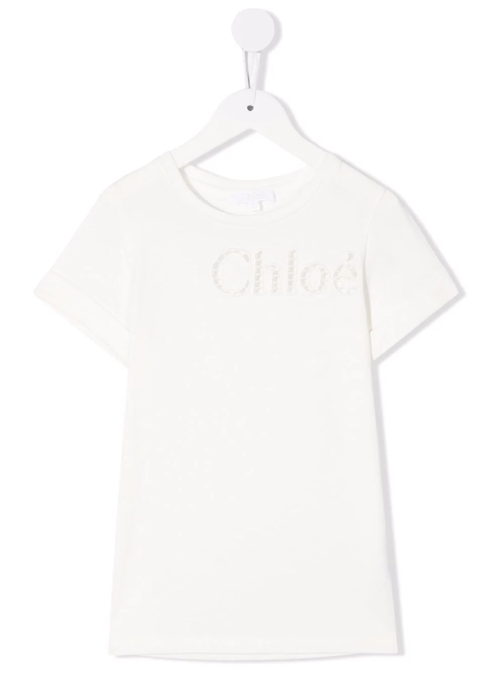 chloe c, Chloé | CHLOE' 女童米白色棉质logo刺绣T恤胸前刺绣标志圆领短袖T恤 C15D46-117商品图片 独家减免邮费