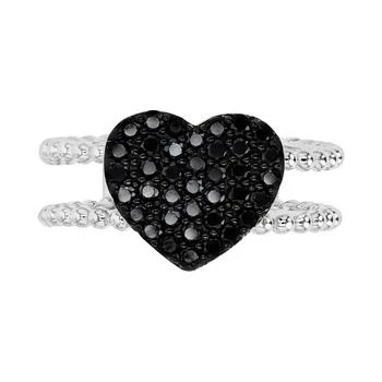Macy's | Black Spinel Heart Double Band Ring (3/4 ct. t.w.) in Sterling Silver,商家Macy's,价格¥595