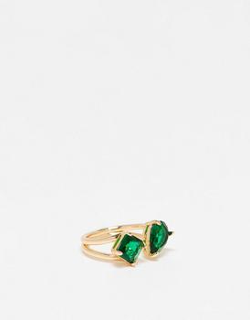 ASOS | ASOS DESIGN open ring with split band and emerald stone in gold tone商品图片,