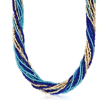 Ross-Simons | Ross-Simons Italian Blue and Golden Murano Glass Bead Torsade Necklace With 18kt Gold Over Sterling 6.9折起, 独家减免邮费
