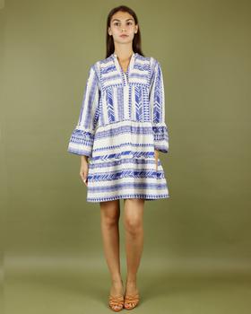 推荐Blue & White Linen Aztec Mini Dress商品