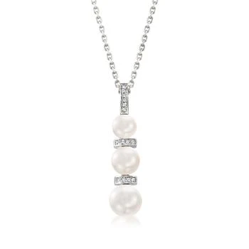 Ross-Simons | 6-8.5mm Cultured Pearl and . Diamond Necklace in Sterling Silver,商家Premium Outlets,价格¥787