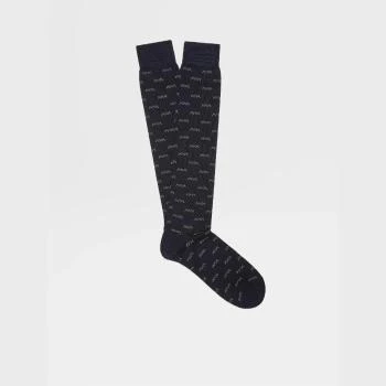 Zegna | 包邮包税【预售7天发货】 ZEGNA杰尼亚 23秋冬 男士 袜子 Navy Blue Iconic Triple X Mid Calf Socks N5V40-525-409 包邮包税