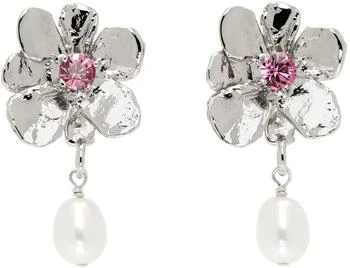 Mondo Mondo | Silver Flower Pearl Drop Earrings,商家SSENSE,价格¥2713
