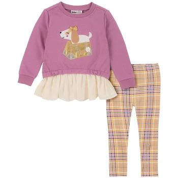 KIDS HEADQUARTERS | Little Girls Georgette Skirted French Terry Crew-Neck Tunic and Plaid Leggings, 2 Piece Set 
