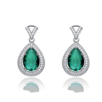 商品Genevive | GENEVIVE Sterling Silver Emerald Cubic Zirconia Teardrop Earrings,商家Premium Outlets,价格¥866图片