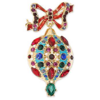 商品Holiday Lane | Gold-Tone Multicolor Crystal & Imitation Pearl Ornament Pin, Created for Macy's,商家Macy's,价格¥189图片