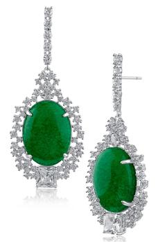 商品Kenneth Jay Lane | Pavé CZ & Oval Jade Drop Earrings,商家Nordstrom Rack,价格¥378图片