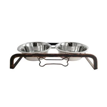 American Pet Supplies | Country Living Elevated Rustic Design Dog Bone Feeder with 2 Stainless Steel Bowls,商家Verishop,价格¥190