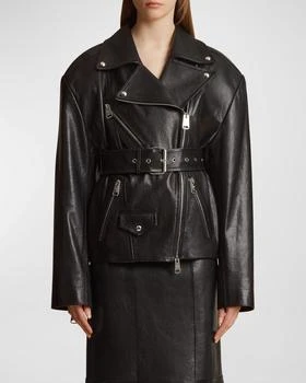 Khaite | Fabbie Belted Leather Moto Jacket,商家Neiman Marcus,价格¥51470