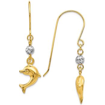 商品Dolphin Fish Hook Earrings in 14K Yellow and White Gold图片