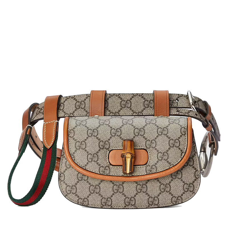 古驰腰包, Gucci | GUCCI/古驰 女士米色经典老花帆布拼接棕色皮革竹子饰面腰包681137UIQEN8288商品图片 8折×额外9.5折, 包邮包税, 额外九五折