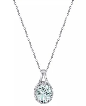 Macy's | Aquamarine (2-1/3 ct. t.w.) & Diamond (1/10 ct. t.w.) Oval Halo 18" Pendant Necklace in Sterling Silver,商家Macy's,价格¥1617