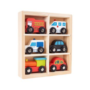 推荐Hey Play Wooden Car Playset - Mini Toy Vehicle Set With Cars, Police And Fire Trucks, Train-Pretend Play Fun For Preschool Boys And Girls, 6 Pieces商品