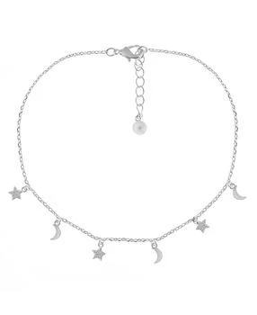 Essentials | Clear Cubic Zirconia Moon & Star Anklet in Silver Plate,商家Macy's,价格¥124