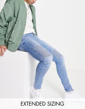 ASOS | ASOS DESIGN spray on jeans with power stretch in midwash blue with biker detail商品图片,