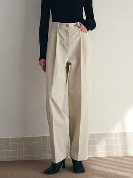 商品LOEIL | Fold Pin Tuck Wide Cotton Pants - Cream,商家W Concept,价格¥616图片