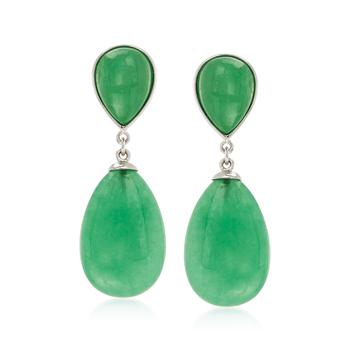 商品Ross-Simons Pear-Shaped Green Jade Drop Earrings in Sterling Silver图片