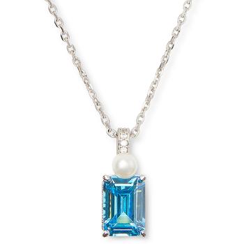kate spade项链, Kate Spade | Silver-Tone Cubic Zirconia & Imitation Pearl Pendant Necklace, 17" + 3" extender商品图片 