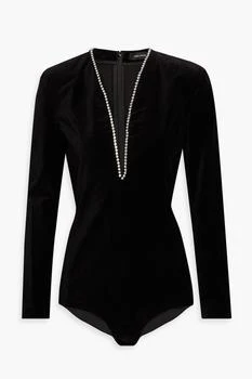 Isabel Marant | Qabea crystal-embellished cotton-blend velvet bodysuit,商家THE OUTNET US,价格¥3932