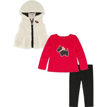 商品Baby Girls 3 Piece  Hooded Sherpa Vest, Doggie T-shirt and Leggings, 3 Piece Set图片