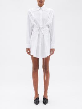 Prada | Corset-waist cotton-poplin shirt dress商品图片,