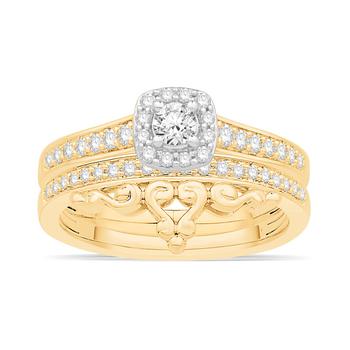 商品Macy's | Diamond Two-Tone Halo Bridal Set (1/2 ct. t.w.) in 14k Gold and White Gold,商家Macy's,价格¥13060图片